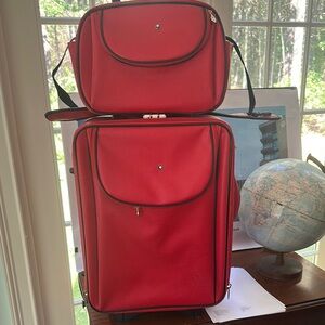 VINTAGE MONT BLANC RARE Red Luggage Set with Black Trim